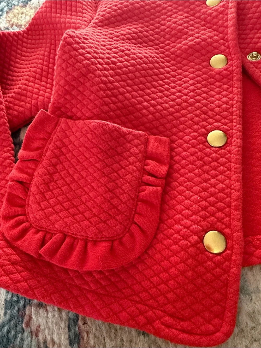 Janie and Jack Bright Red Quilted Jacket with Gold Buttons